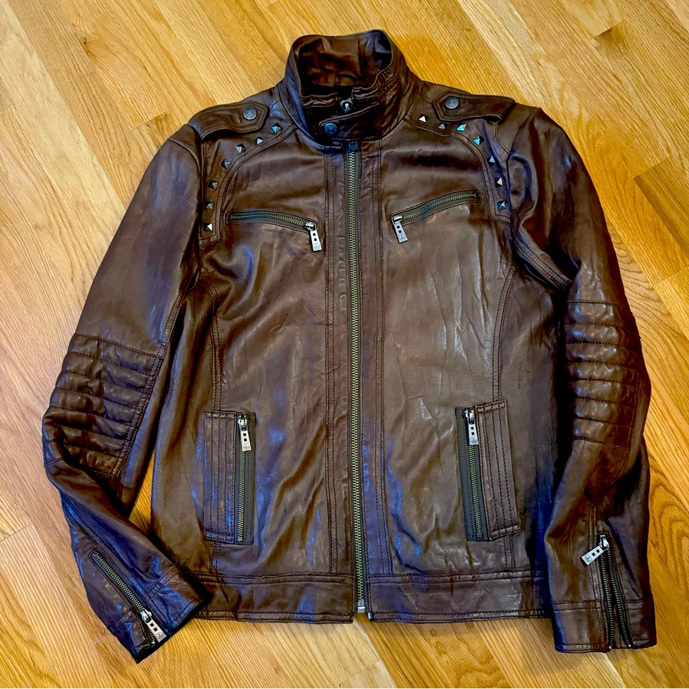 Affliction Black Label Leather Motorcycle Jacket USED